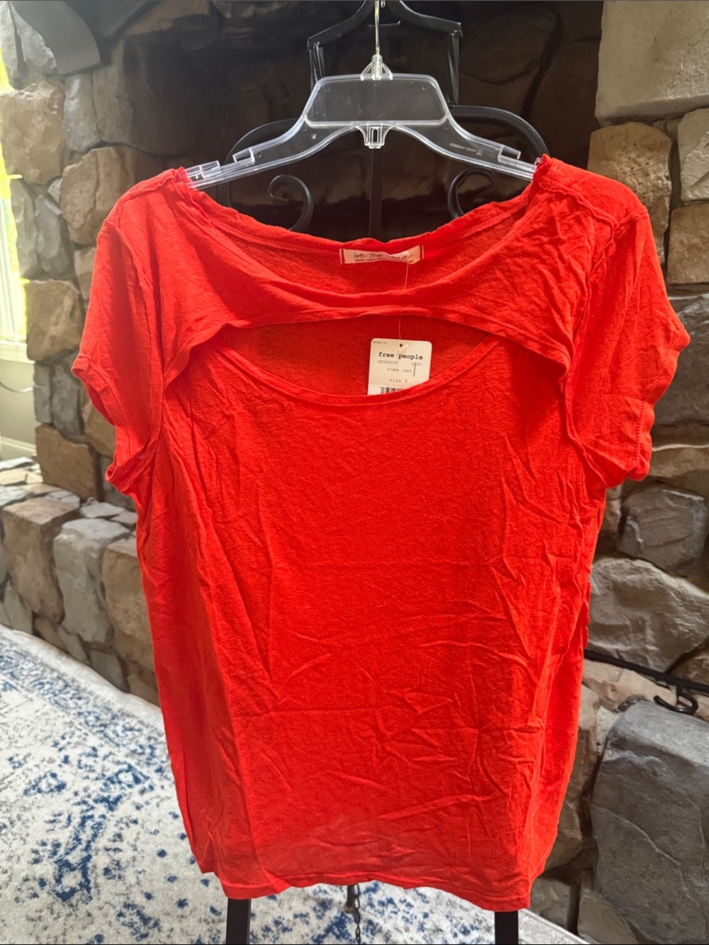 Free People Bright Red Scoop Neck Short Sleeve Tee